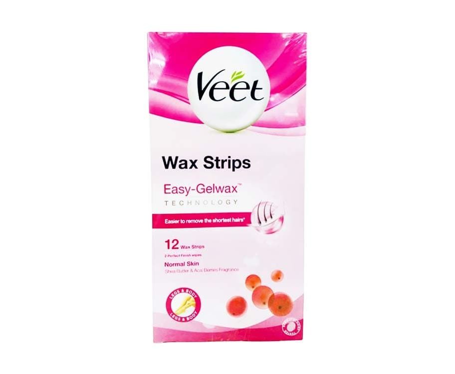 Veet Wax Strips Easy-Gelwax Technology Normal Skin Shea Butter & Acai Berries Fragrance 12 Wax strips
