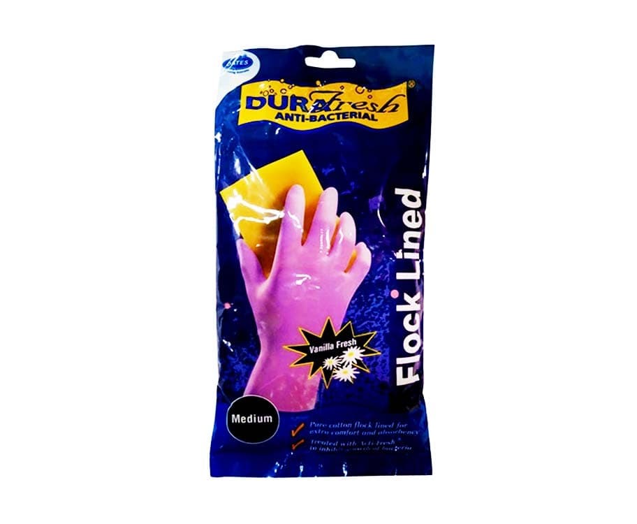 DuraFresh Anti-Bacterial Flock Lined Rubber Gloves Medium