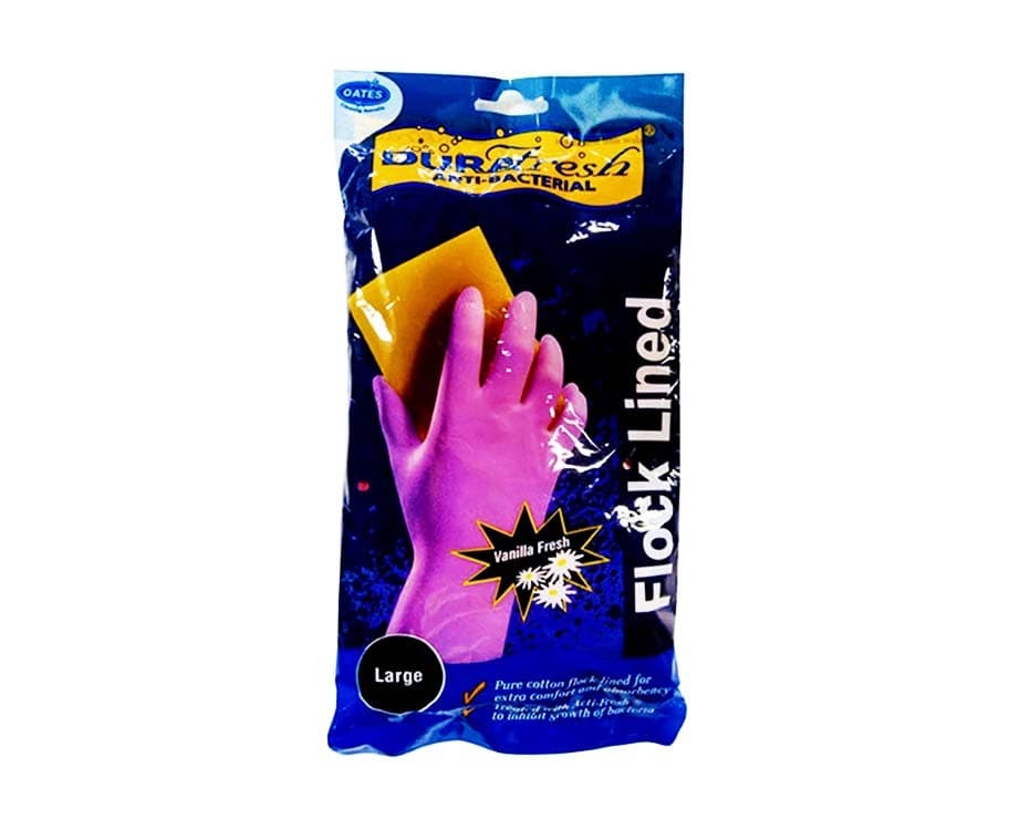 DuraFresh Anti-Bacterial Flock Lined Rubber Gloves Large