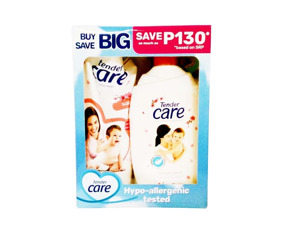 Tender Care Hypo-Allergenic Baby Wash Sakura Scent 1L + Tender Care Baby Wash Sakura Scent Refill 600mL