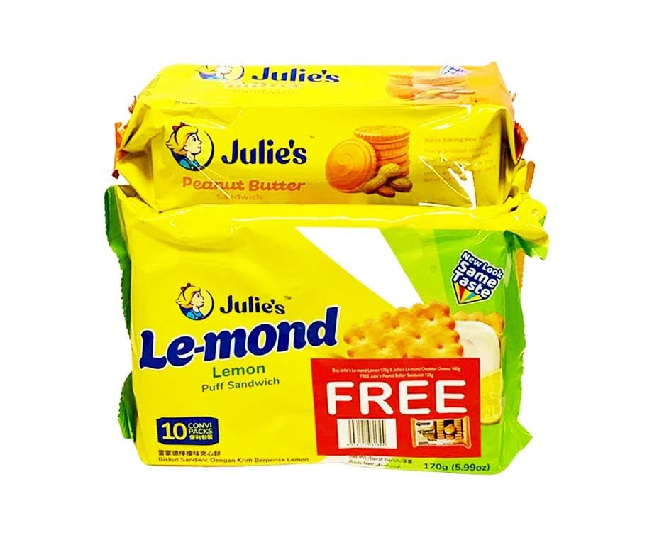Julie's Le-mond Lemon Puff Sandwich 170g & Julie's Le-mond Puff Sandwich Cheddar Cheese Cream 180g + Free Julie's Peanut Butter Sandwich 135g